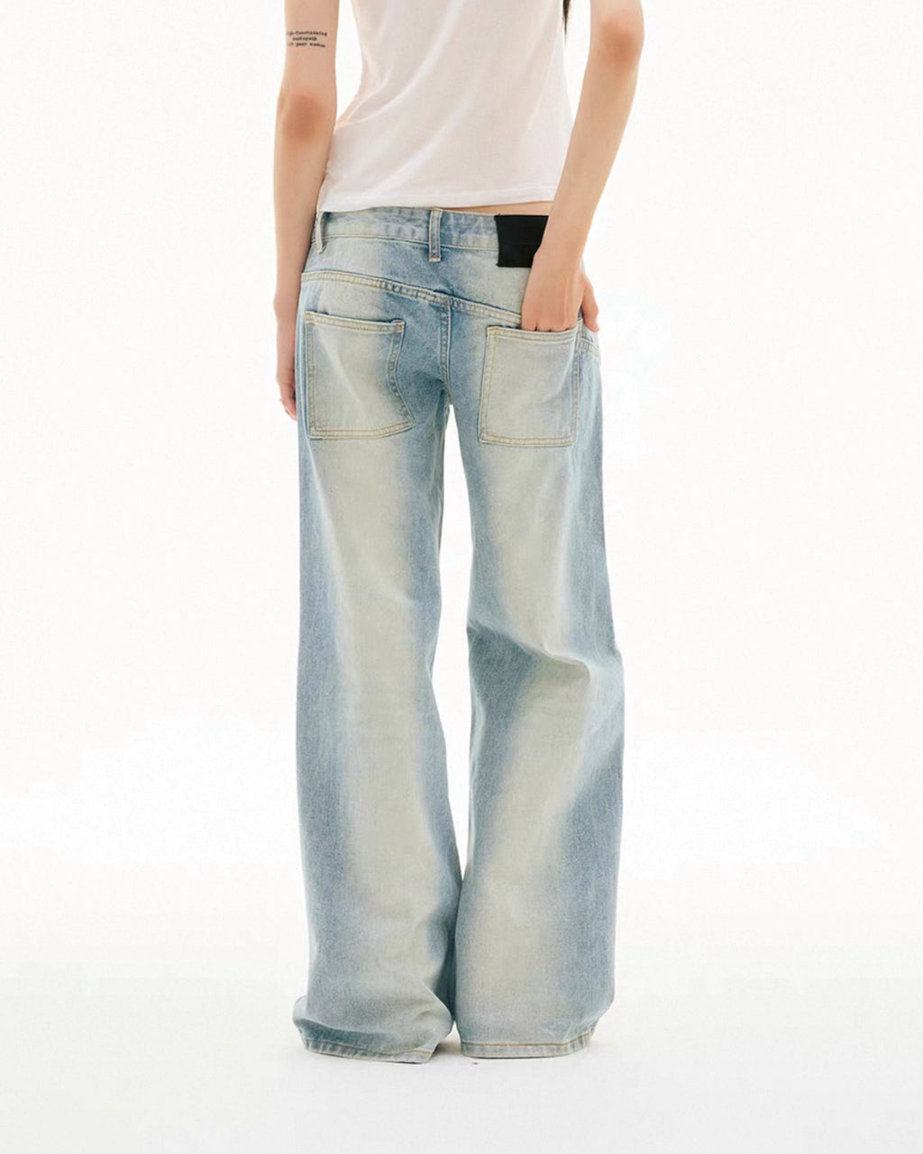 Oblique Waist Light Blue Washed Jeans