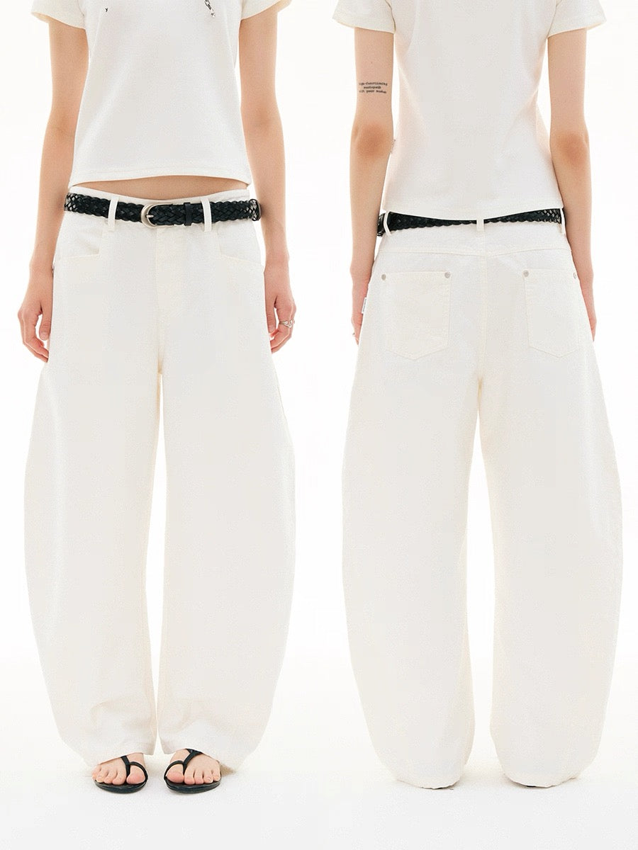 White/Grey Washed Studded Workwear Loose Pants