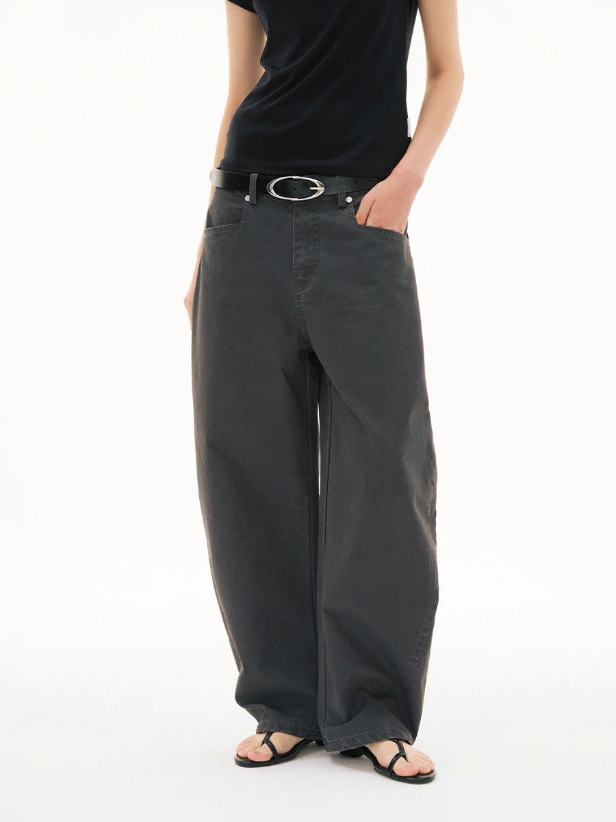 White/Grey Washed Studded Workwear Loose Pants