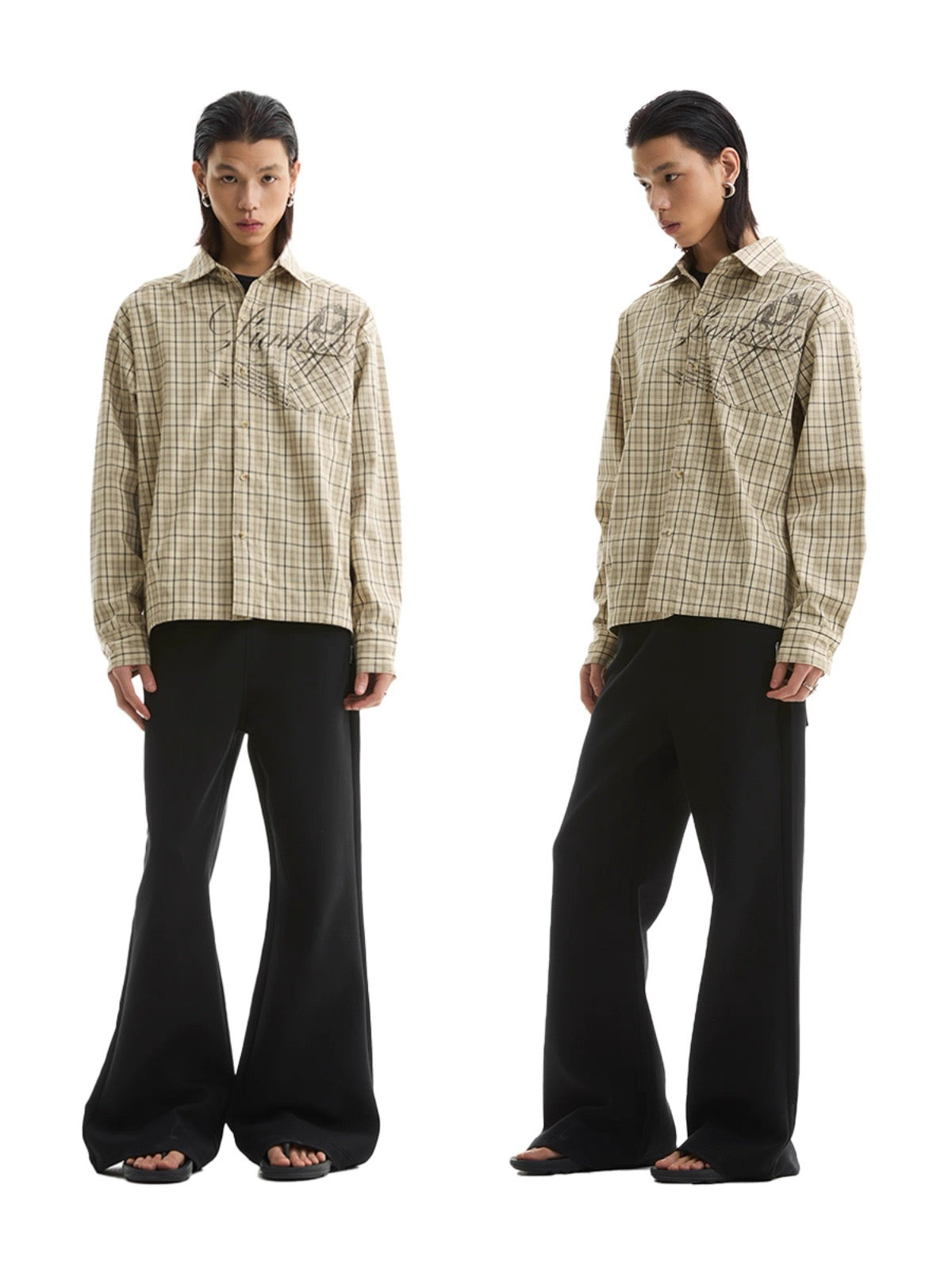 Print Khaki Plaid Loose Long Sleeve Shirt