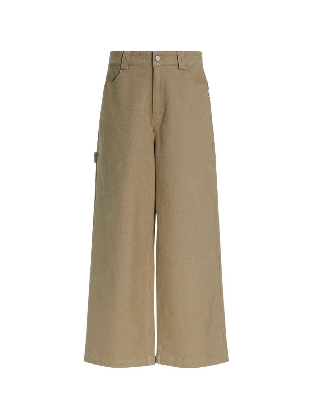 Khaki Mid Waist Straight Leg Pants