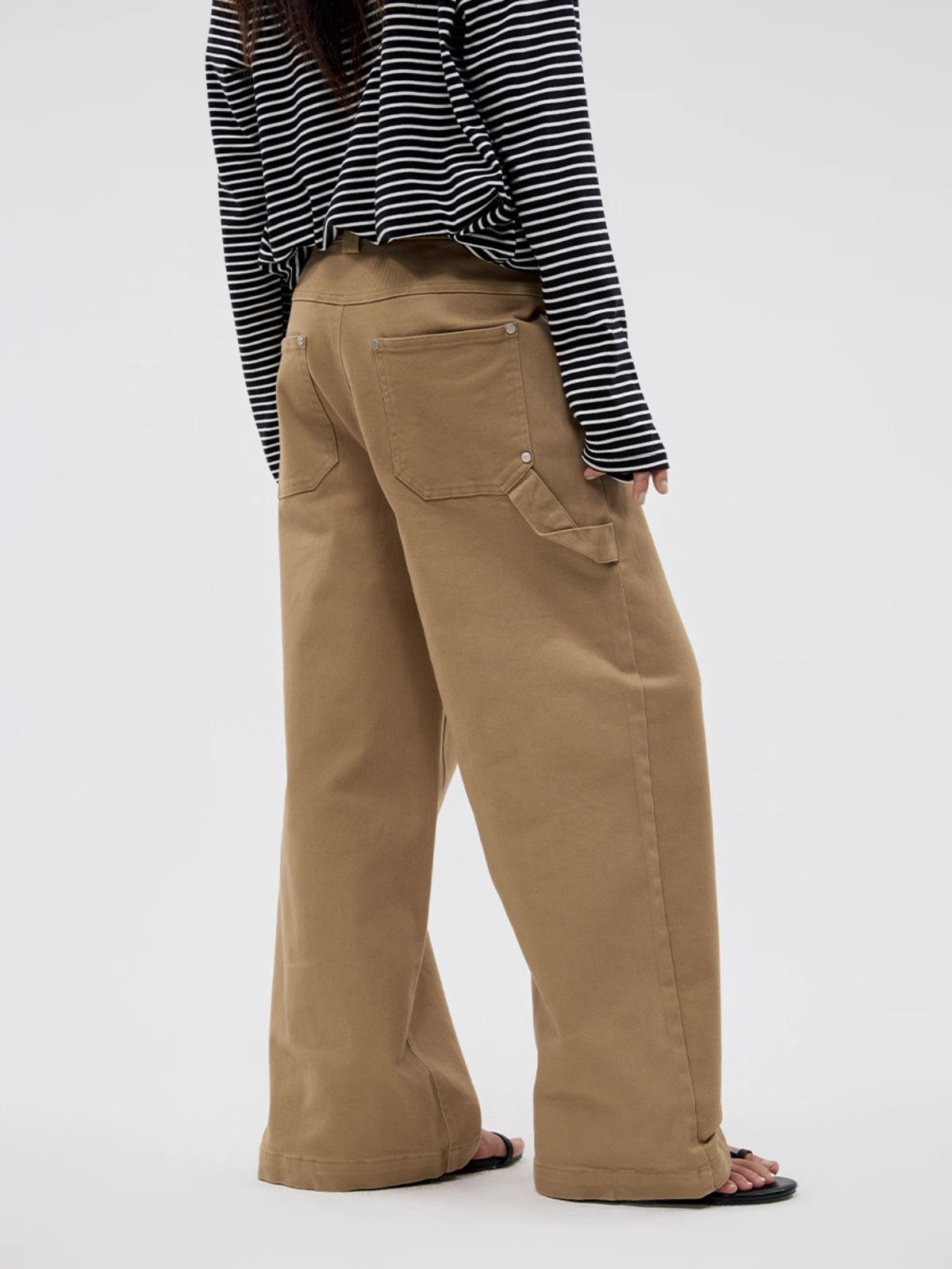 Khaki Mid Waist Straight Leg Pants