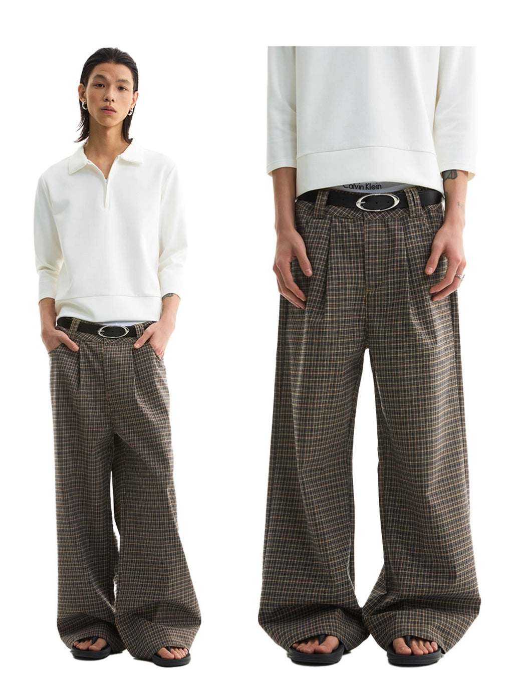 Plaid Khaki Straight Composite Pants