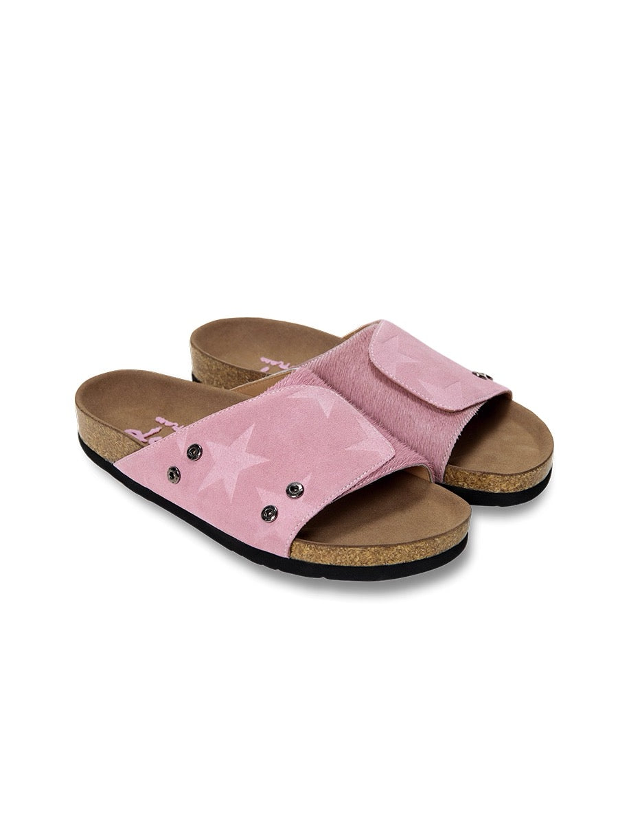 Pink Furred Flat Mules