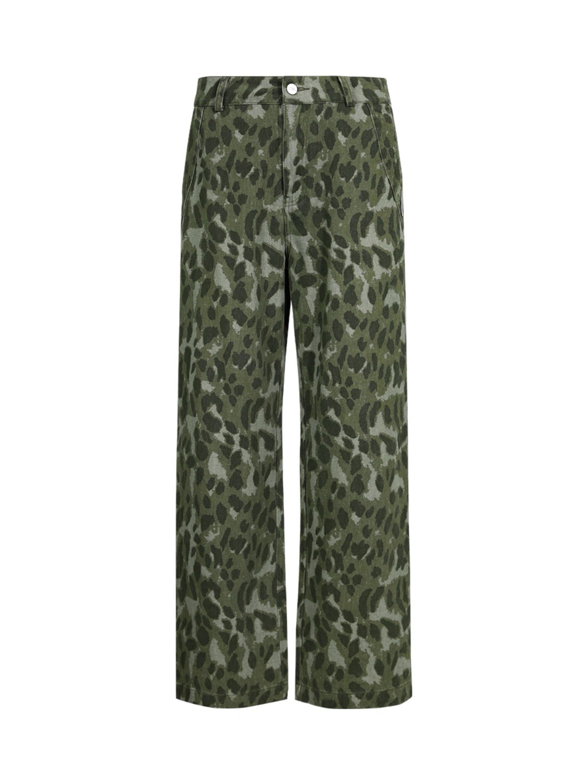 Green Leopard Washed Straight Pants