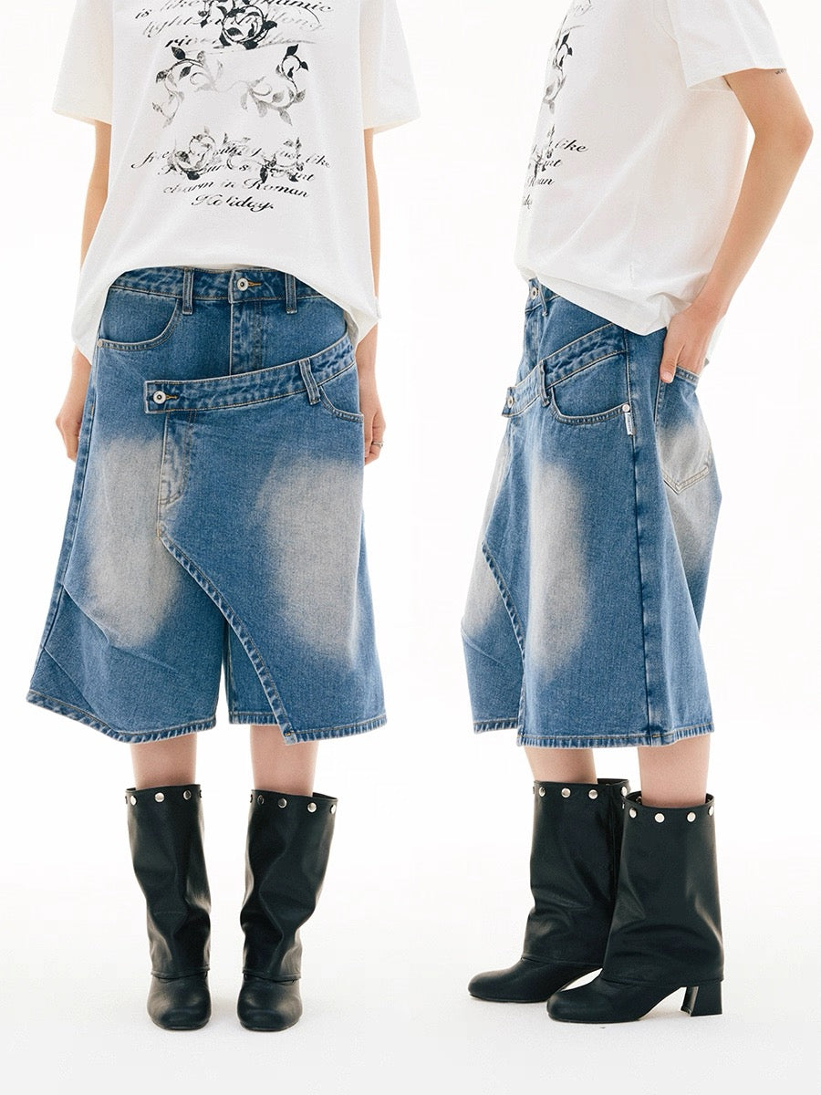 Six Point Barrel Loose Cut Denim Shorts